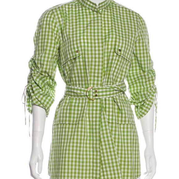 Tory Burch Green and White Gingham Tunic Womens Size 0 - Picture 1 of 8